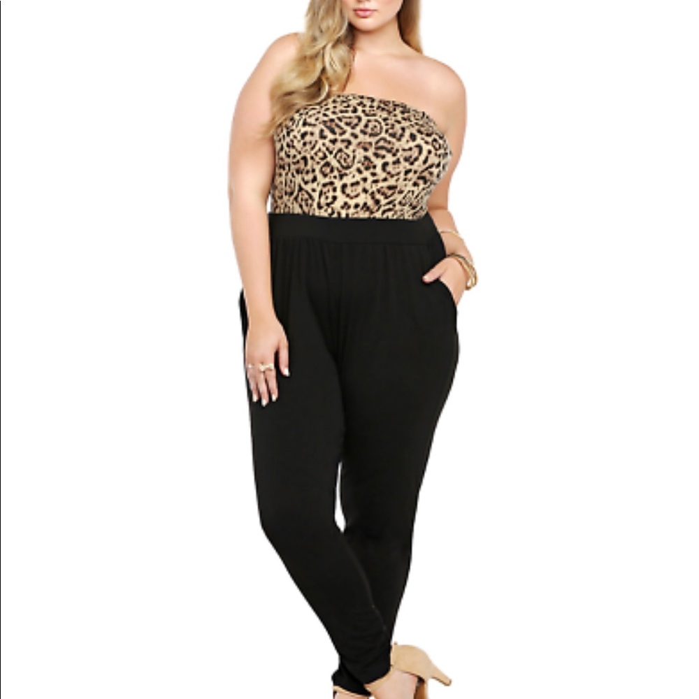 ISO ISO ISO Torrid strapless leopard print tube top jumpsuit